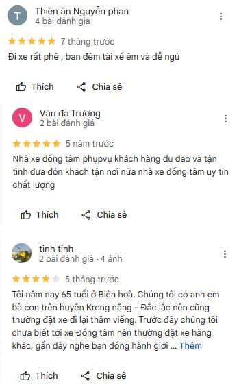 Đánh giá của khách hàng về nhà xe Đồng Tâm