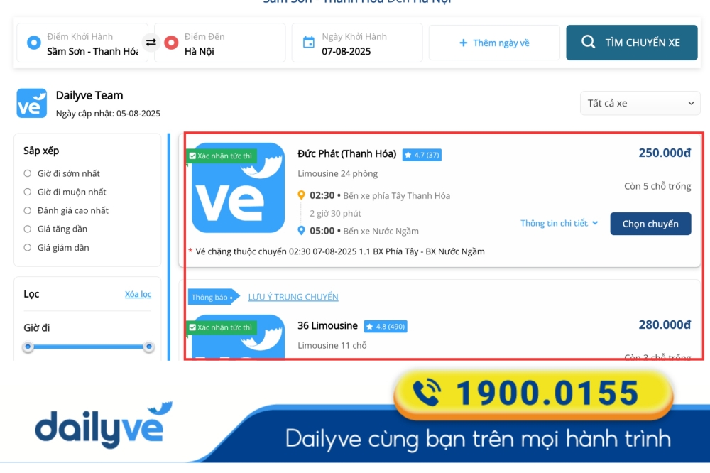 xe sầm sơn hà nội