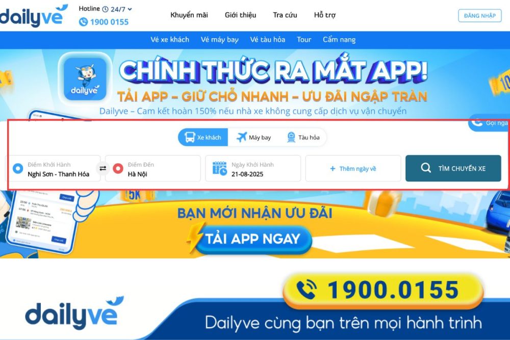 Dễ dàng chọn điểm đi và ngày khởi hành theo kế hoạch chỉ trong vài giây