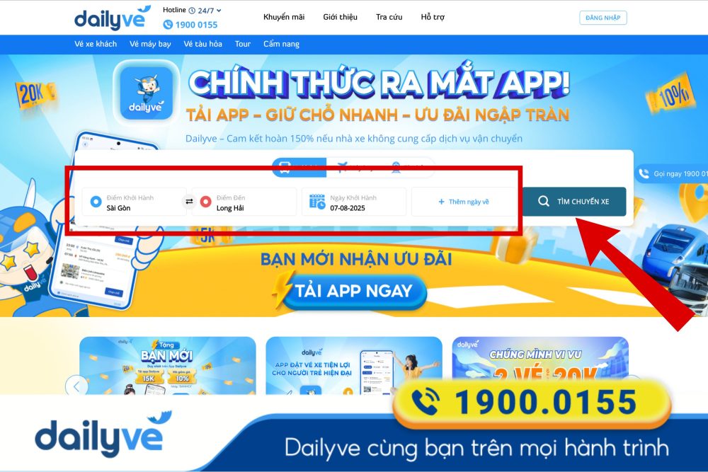 Bạn cần điền đầy đủ thông tin hành trình và nhấn chọn “Tìm chuyến xe”