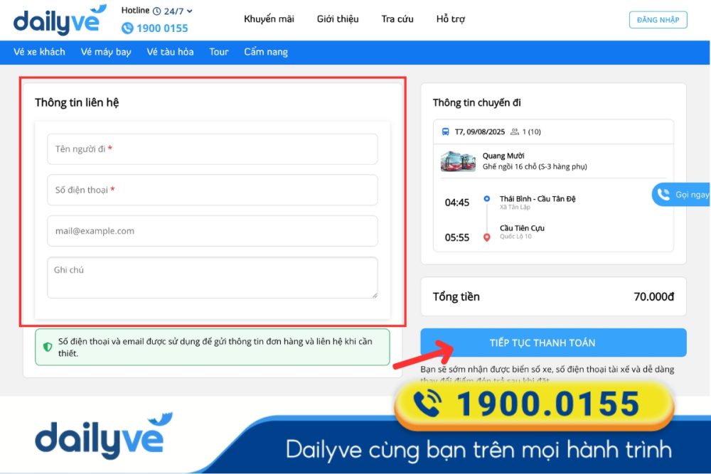 Điền thông tin nhanh chóng và chọn chuyến xe phù hợp