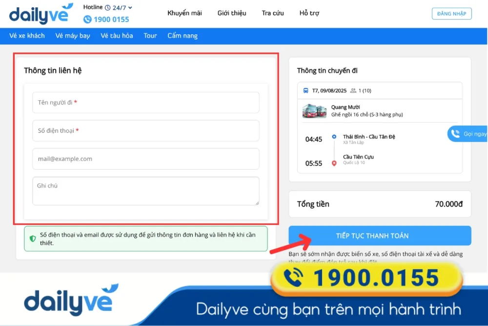 Điền thông tin nhanh chóng và chọn chuyến xe phù hợp