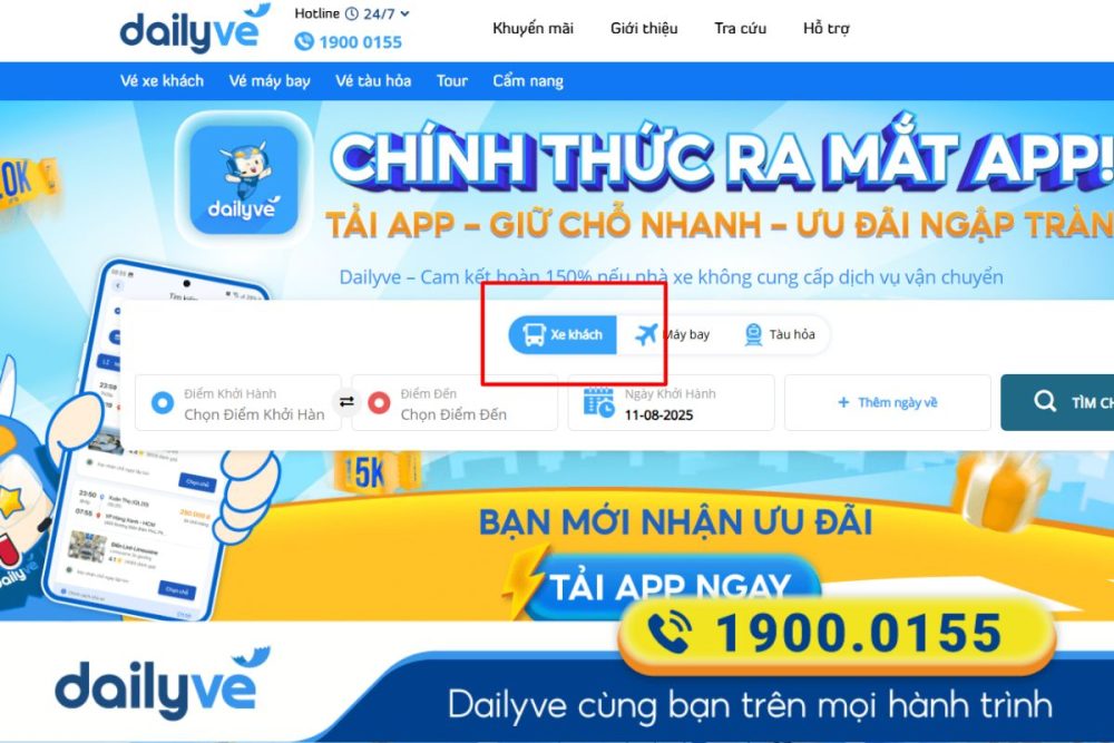 Hành khách chọn “Xe khách” trong các phương tiện được cung cấp