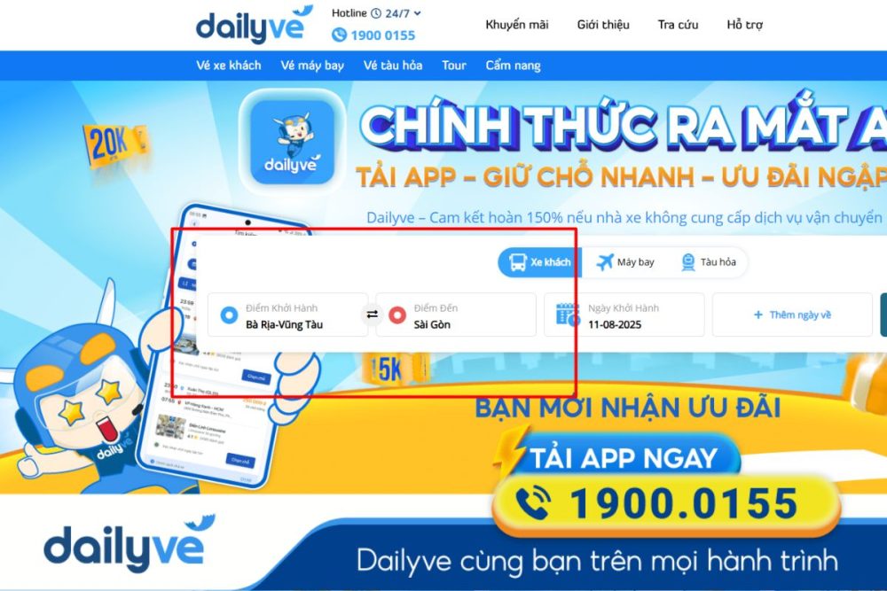 Nhập tuyến Vũng Tàu - Sài Gòn để tìm đúng các chuyến xe phù hợp