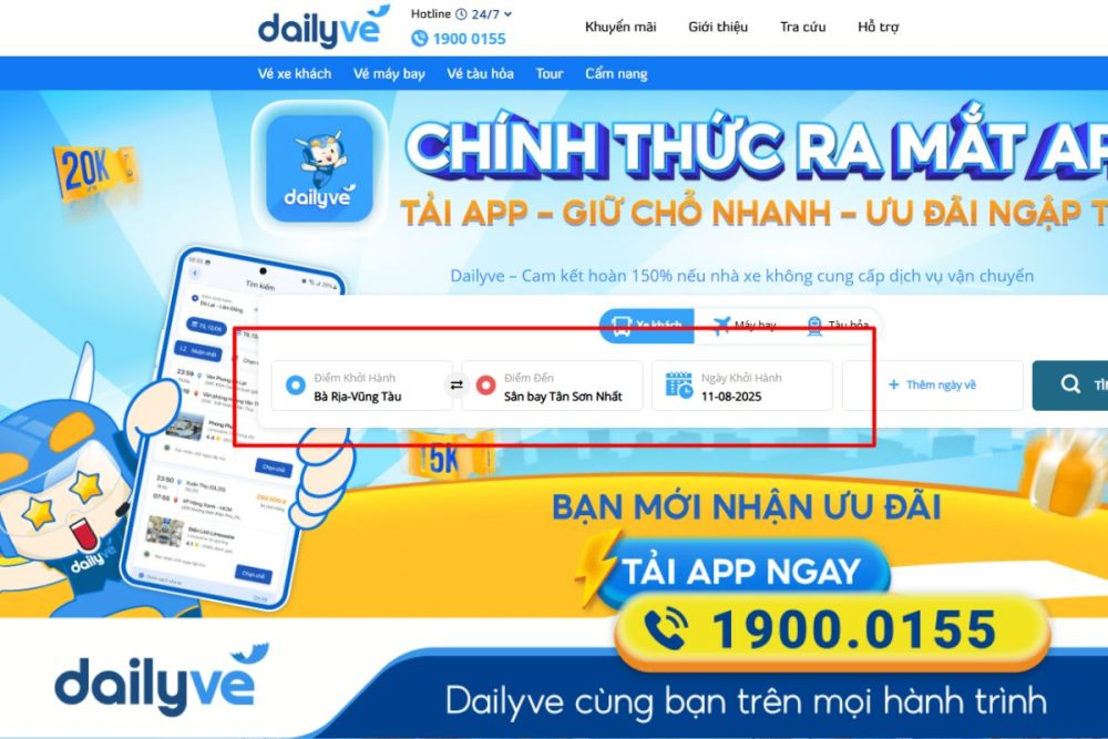 Nhập điểm xuất phát và điểm đến để chọn chuyến xe phù hợp