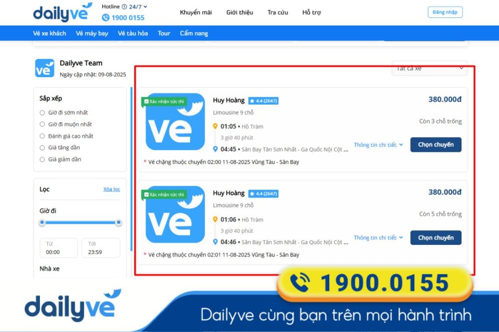 So sánh thông tin các nhà xe dựa trên nhu cầu cá nhân