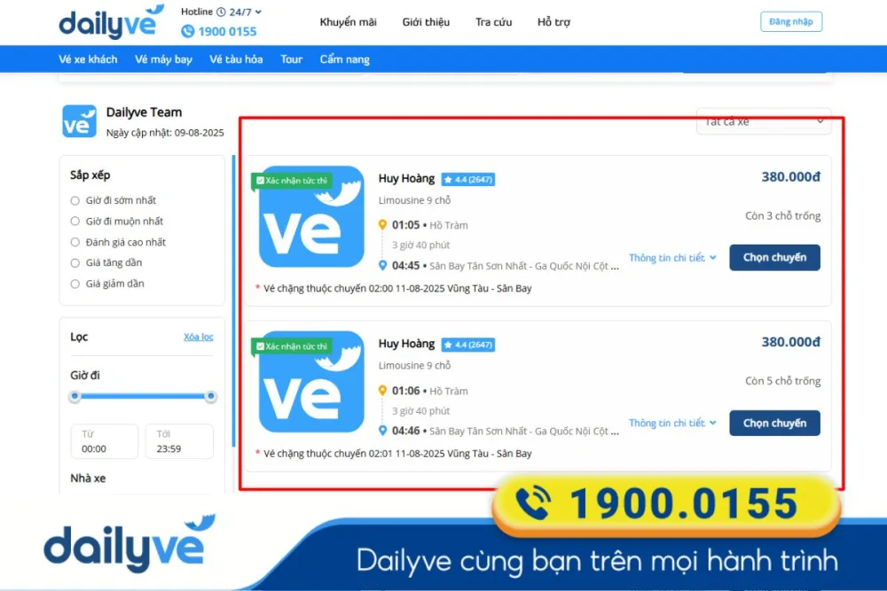 So sánh thông tin các nhà xe dựa trên nhu cầu cá nhân