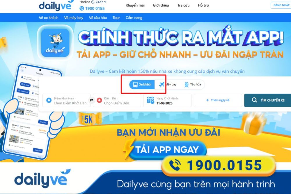 Hành khách chọn “Xe khách” trong hệ thống phương tiện di chuyển