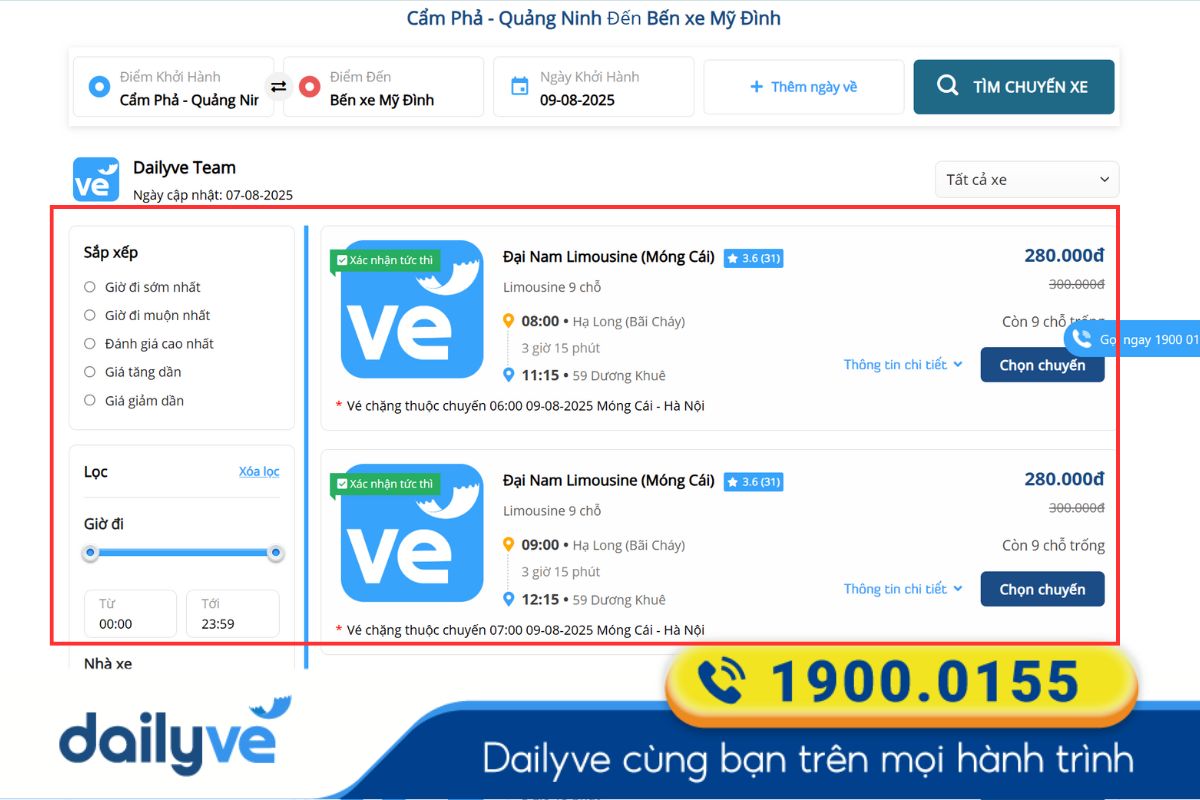 Cẩm Phả đi Mỹ Đình