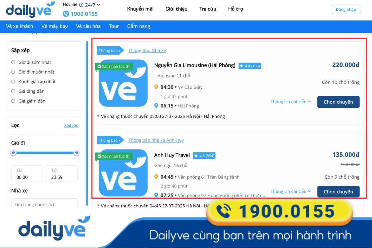 xe hà nội đi hải phòng