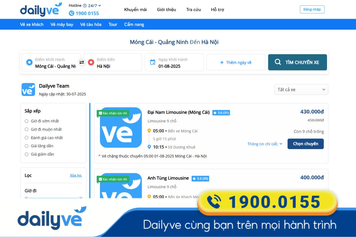 xe móng cái hà nội